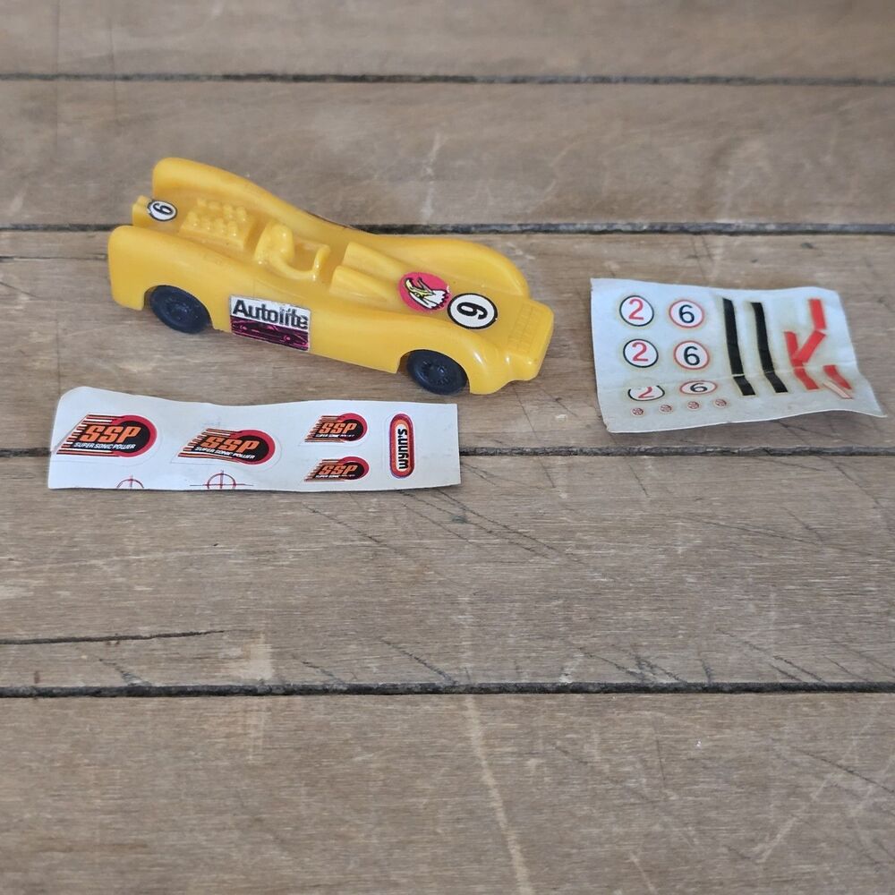 Vintage Plastic Toy Race Car Yellow Plastic Cereal Box Collectable With Stickers